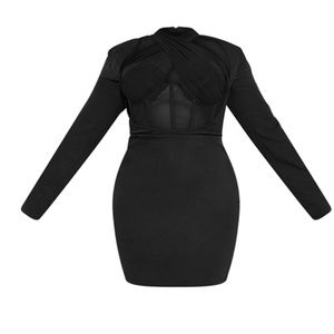 Plus Black Corset Cross Front Bodycon Dress